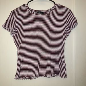 Topshop Red White and Blue Soft Lettuce Edge Top